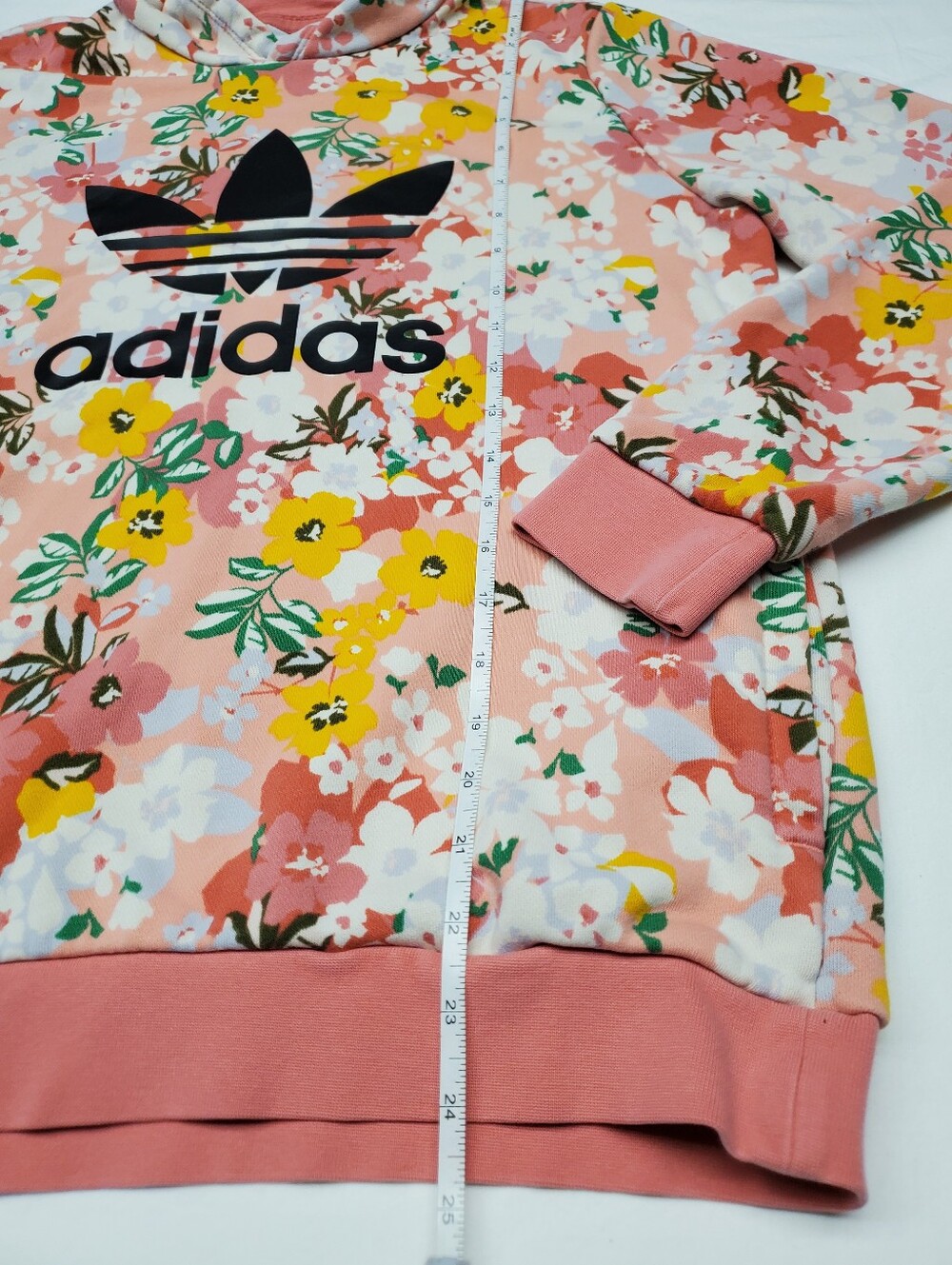 Adidas Originals Her Studio London Floral Hoodie Pink Yellow Trefoil Sweatshirt - Picture 5 of 8